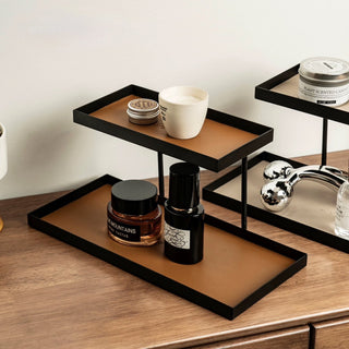 Iron Leather Rectangular Two-Tier Tray Storage Rack