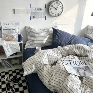 Navy Gray Stripe Duvet Cover Set