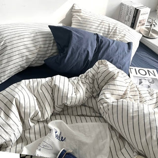 Navy Gray Stripe Duvet Cover Set