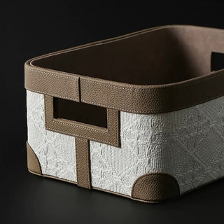 Leather Jacquard Storage Box  Basket Accessory Case
