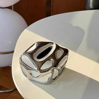 Ceramic Metallic Silver White Tissue Case