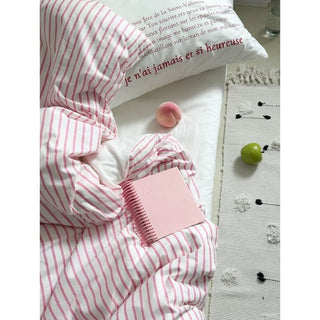 White Pink Stripe Duvet Cover Set