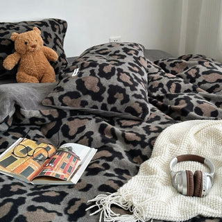 Gray Leopard Print Duvet Cover Set 2 Sizes  Winter Thick Bed Cover Bedding Cover Leopard Print
