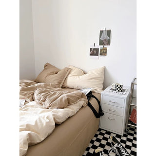 Beige Two-Tone Plain Duvet Cover Set