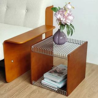 Wood x Stainless Steel Silver Storage Rack Side Table  Magazine Rack Wire Cube