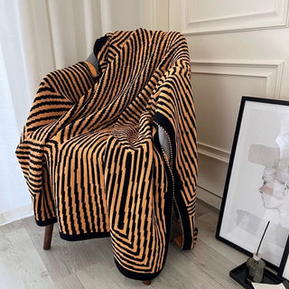 Orange Black Geometric Pattern Knit Blanket 120 x 160cm Lap Blanket