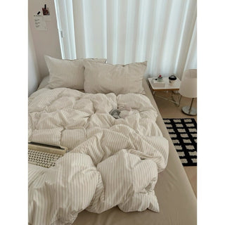 Beige pinstripe pattern duvet cover set bed cover all seasons year-round