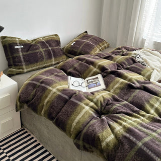 Green Mix Retro Check Pattern Duvet Cover Set 2 Sizes  Winter Thick Bed Cover Bedding Cover