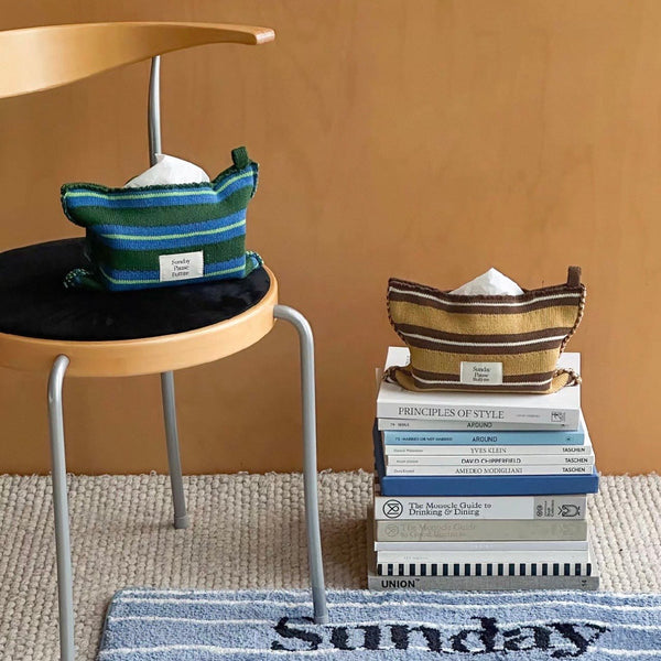 Mixed Border Knit Tissue Case   Hanging Tissue Cover with Stripes