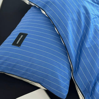 Blue Double-Sided Stripe Cotton Duvet Cover Set   Bed Cover  All Seasons