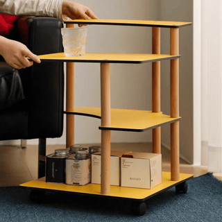 With casters transformable four-tier yellow storage rack side table wagon