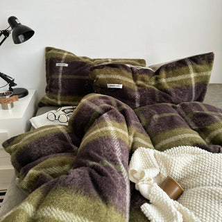 Green Mix Retro Check Pattern Duvet Cover Set 2 Sizes  Winter Thick Bed Cover Bedding Cover