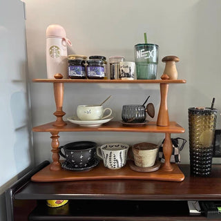 Natural Wood Three-Tier Storage Display Rack Brown