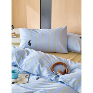 Blue Cat Stripe Duvet Cover Set  Bed Cover Cat
