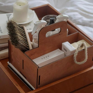 Handled Wooden Rectangular Storage Box for Cosmetics
