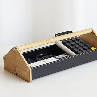 Bamboo Handle Storage Tray  House Motif