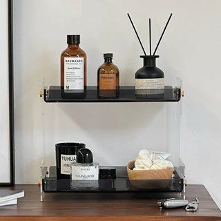 Clear Gray Acrylic Two-Tier Storage Display Rack for Cosmetics and Perfumes