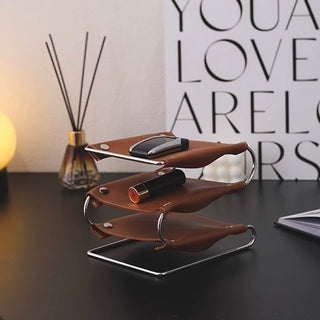Silver Frame Three-Tier Leather Accessory Tray   Small Item Storage