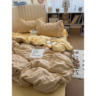 Cream Yellow Check Pattern Duvet Cover Set 2 Sizes  All Seasons