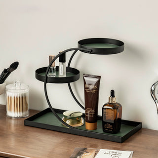Iron Leather Black Frame Curved Storage Three-Tier Tray Rack