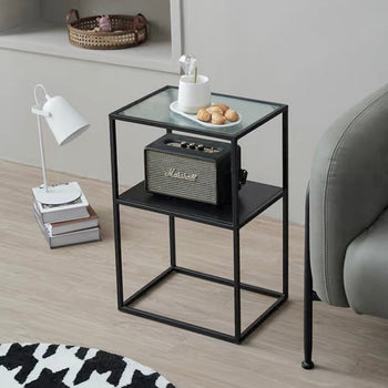 Iron Glass Storage Side Table