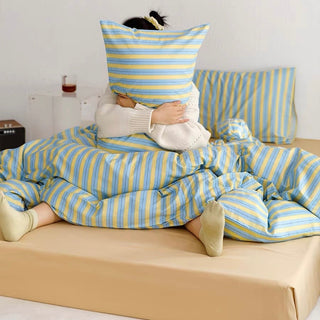 Blue and Yellow Stripe Duvet Cover Set