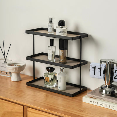 Iron Leather Rectangular Three-Tier Tray  Storage Rack Cosmetic Storage