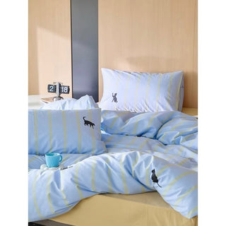 Blue Cat Stripe Duvet Cover Set  Bed Cover Cat