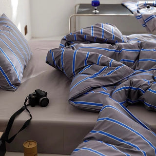Gray Blue Stripe Duvet Cover Set  Bed Cover