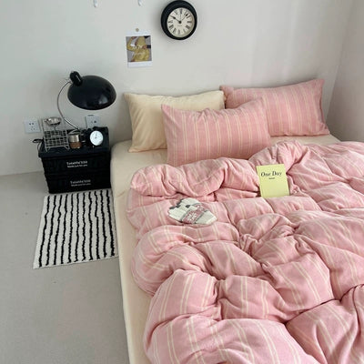 Pink Cream Double Stripe Winter Duvet Cover Set