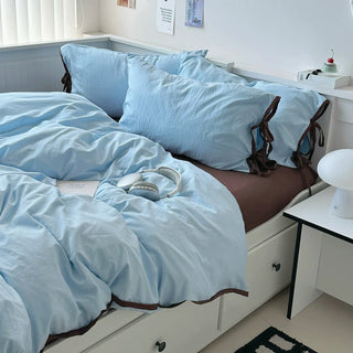 Blue Side Ribbon Solid Color Piping Duvet Cover Set 2 Sizes  Bed Cover All Seasons Year-Round