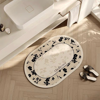 Monochrome floral pattern bath mat 50x80cm quick-drying