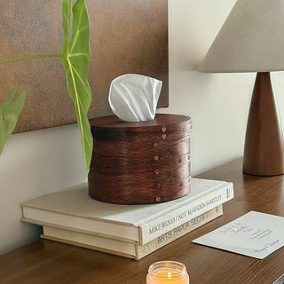 Shaker Box Natural Round Tissue Case  Wood