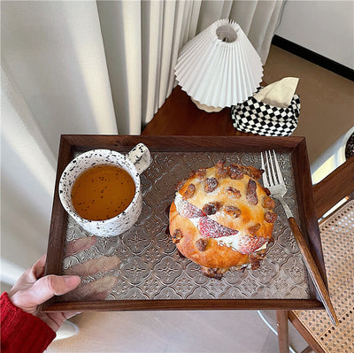 Wood x Embossed Glass Rectangular Tray   Small Item Holder