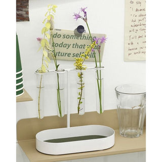 Single flower vase with test tube storage tray
