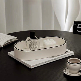 Faux Leather Oval Storage Tray White
