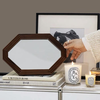 Octagonal Wood Frame Mirror Tabletop Wall Mirror