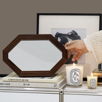 Octagonal Wood Frame Mirror Tabletop Wall Mirror