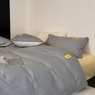 Gray Double-Sided Striped Cotton Duvet Cover Set   Bed Cover  All Seasons