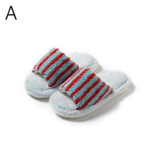 Striped Boa Fur Open Slippers   3 Sizes  Indoor Room Shoes