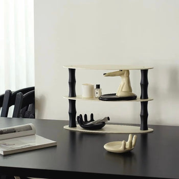 Monochrome Three-tiered storage wood display rack