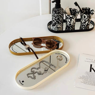 Oval-shaped mirror trayin  accessory storage