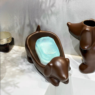 Dachshund motif ceramic soap dishin  soap holder tray.