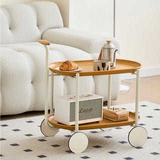 Handle Caster-equipped Oval-shaped Two-tiered Side Tablein  Wagon Trolley