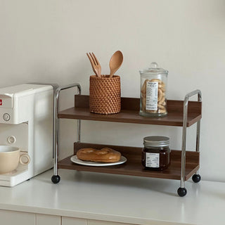 Wood x Silver Black Ball Two-Tier Display Rack Storage