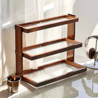 Wood Clear Acrylic Three-Tier Storage Display Rack Perfume Storage