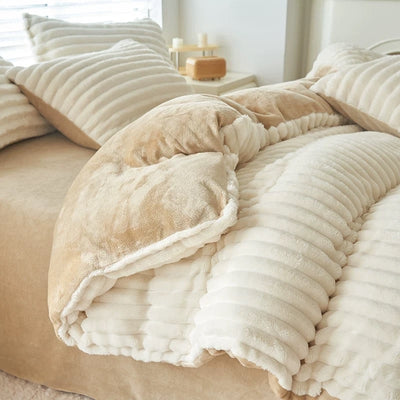 FauxFur Stripe Two-Tone Winter Duvet Cover Set 2 Sizes