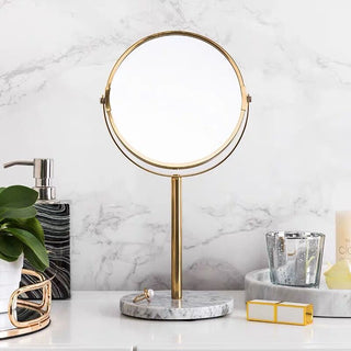 Round Marble Gold Stand Double-Sided Mirror
