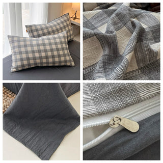 Gray Wide Check Pattern Duvet Cover Set 2 Sizes  All Seasons