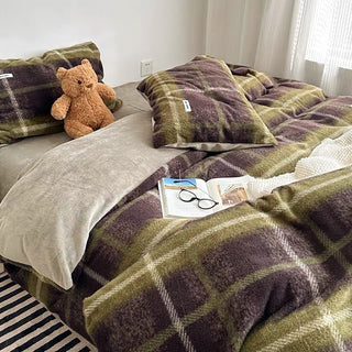 Green Mix Retro Check Pattern Duvet Cover Set 2 Sizes  Winter Thick Bed Cover Bedding Cover